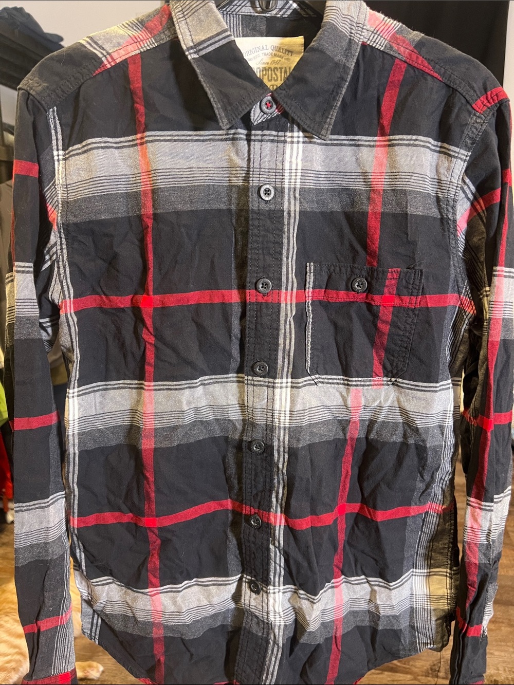 Aeropostale Black, Red & Gray Plaid Button-Down Shirt